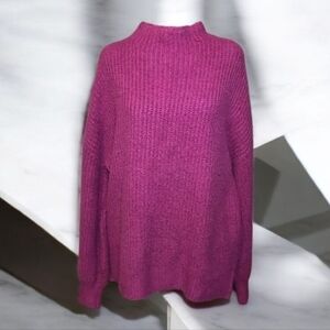 Rachel Zoe Mock Neck Ribbed Knit Sweater In Fucshia Size Large